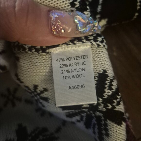 Appleseeds Nordic Snowflake Zip-Up Sweater Black Pink Knit Winter Cardigan - Picture 3 of 5